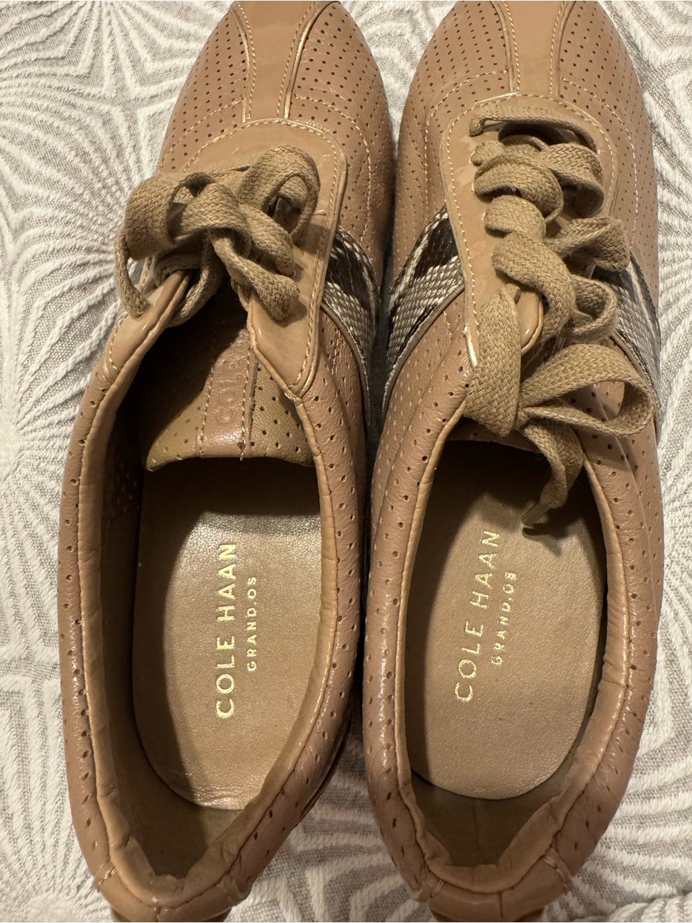 Cole Haan Tan Perforated Leather Lace-Up Sneakers